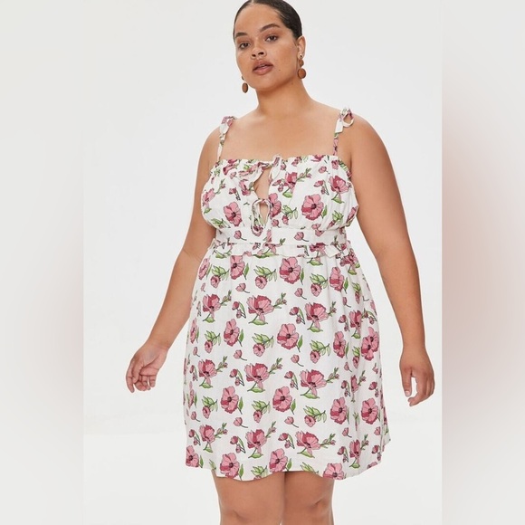 2/$30 Forever 21 Linen Pink and Cream Spaghetti Strap Mini Sundress - Picture 1 of 14